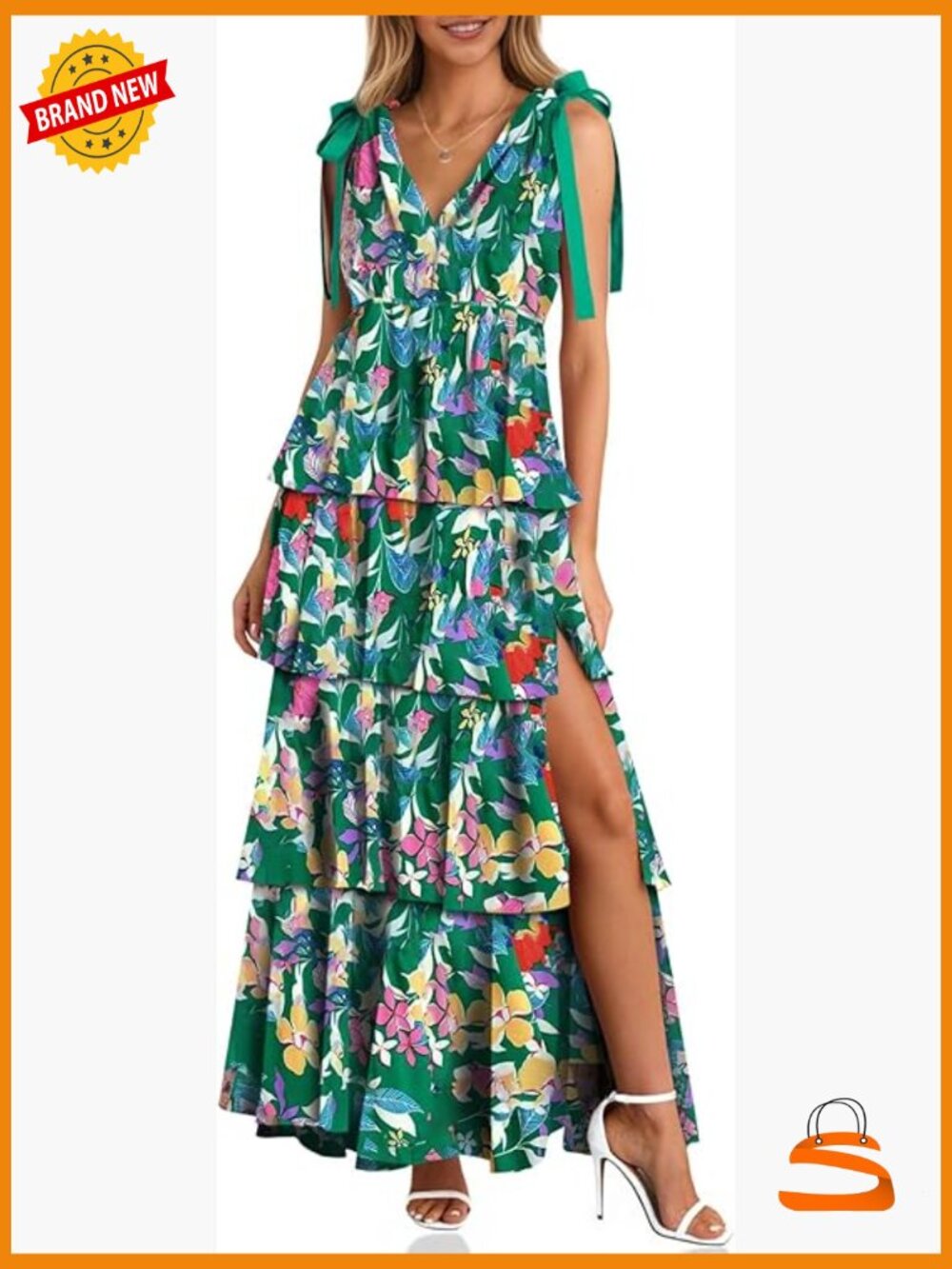 Sleeveless V-Neck High Slit Maxi Dress Bohemian Tiered Beach Dress